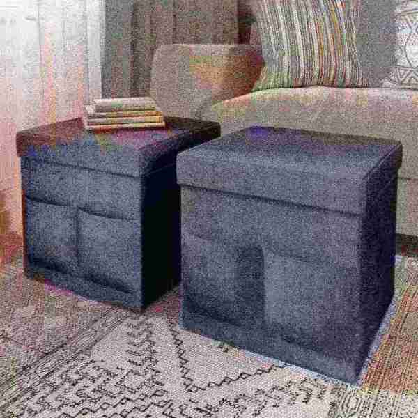 Hastings Home 2-Pack Folding Ottoman Cubes, Black 419431XNO